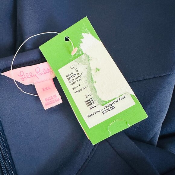 LILLY PULITZER LASER CUT SCUBA HIGH LOW HALTER AURELIE MIDI DRESS NAVY - Picture 10 of 10